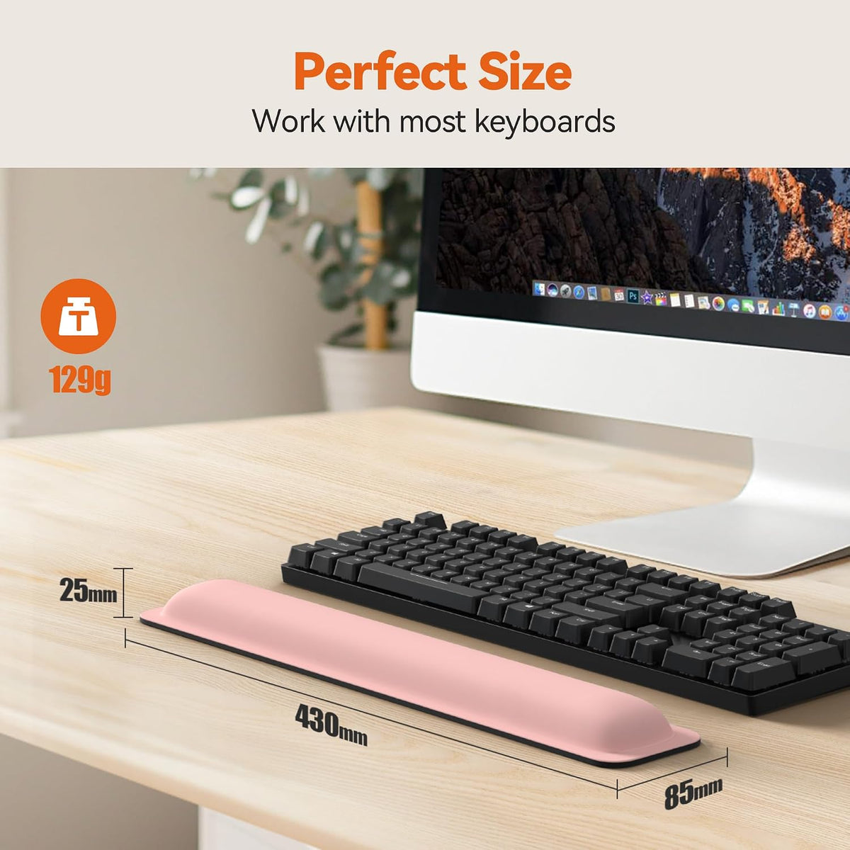 Wrist Rest for Computer Keyboard, Thicken Memory Foam Wrist Support Pad for Keyboard, Ergonomic Palm Rest for Pain Relief, Anti-Slip Rubber Base, 17x3.3 in, 1 inch (25mm), Black