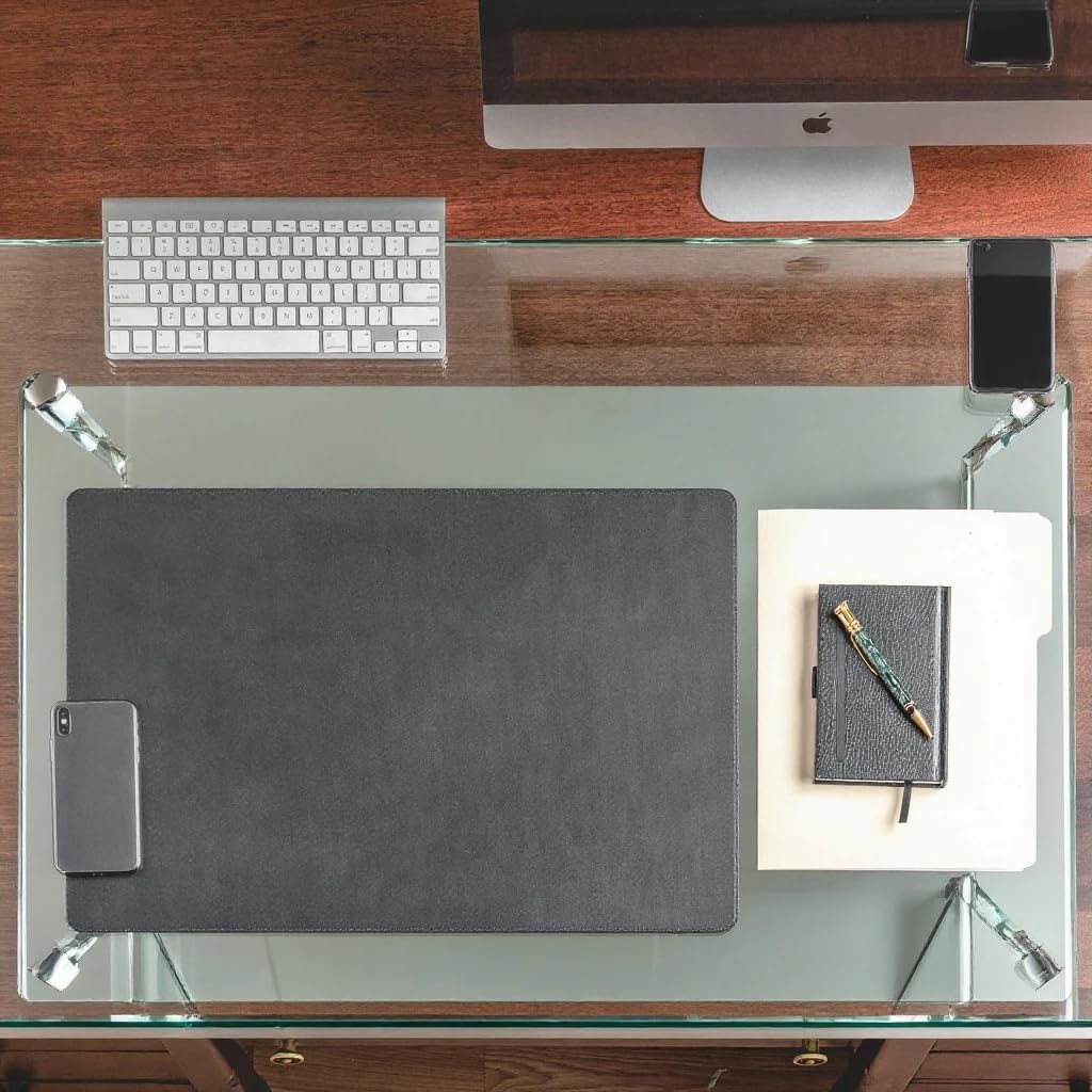 Black Leather 34" x 20" Desk Mat Without Rails