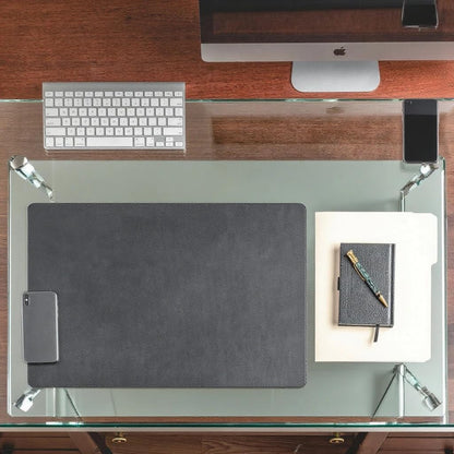 Black Leather 34" x 20" Desk Mat Without Rails