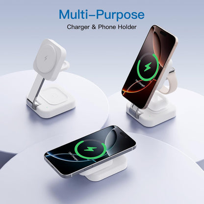 2026 Traveling Wireless Mag-Safe Fast Magnetic 3 in 1 Charging Station