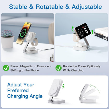2026 Traveling Wireless Mag-Safe Fast Magnetic 3 in 1 Charging Station