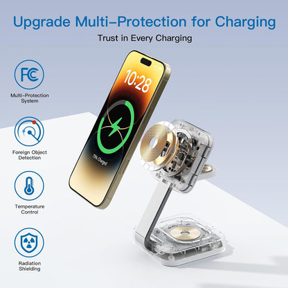 2026 Traveling Wireless Mag-Safe Fast Magnetic 3 in 1 Charging Station