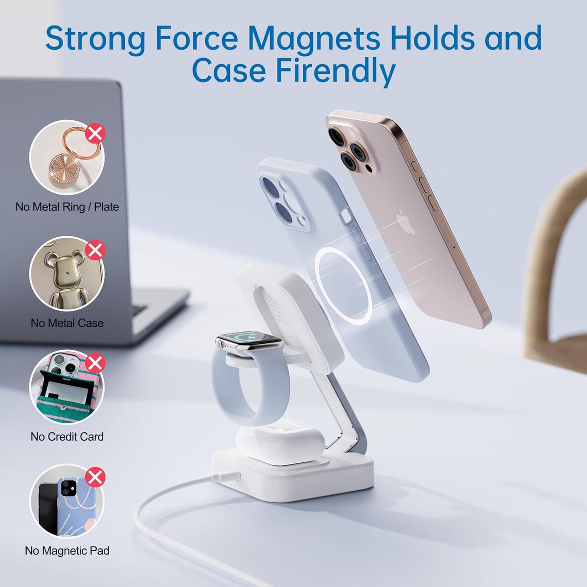 2026 Traveling Wireless Mag-Safe Fast Magnetic 3 in 1 Charging Station