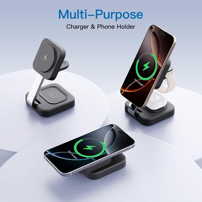 2026 Traveling Wireless Mag-Safe Fast Magnetic 3 in 1 Charging Station