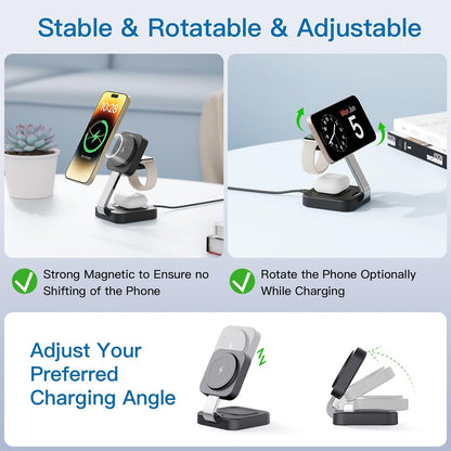 2026 Traveling Wireless Mag-Safe Fast Magnetic 3 in 1 Charging Station