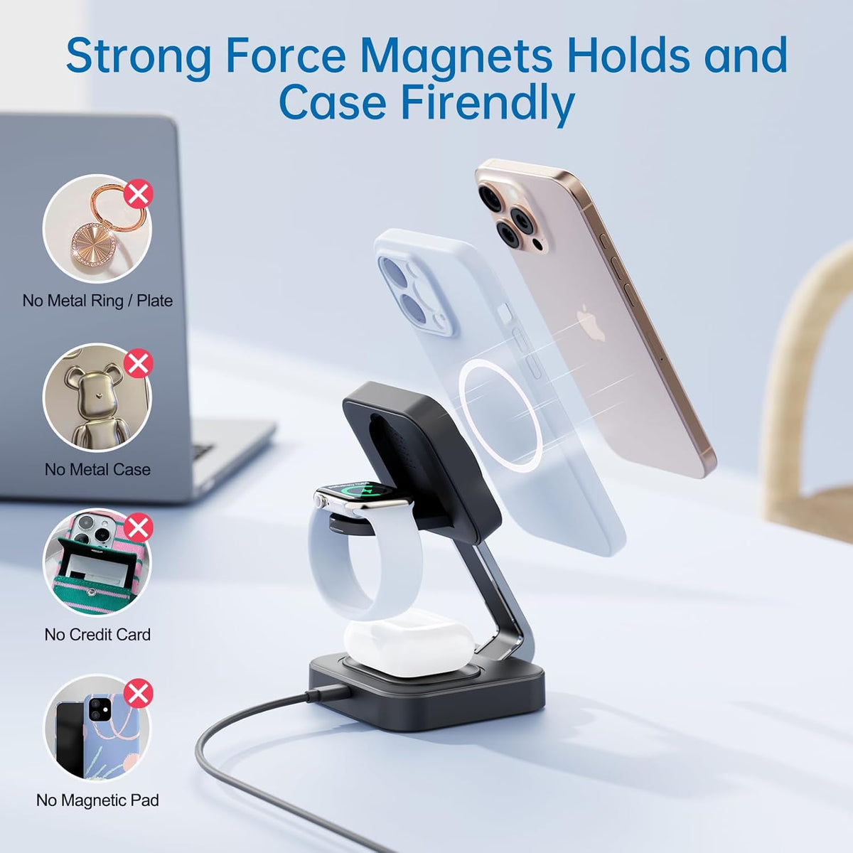 2026 Traveling Wireless Mag-Safe Fast Magnetic 3 in 1 Charging Station