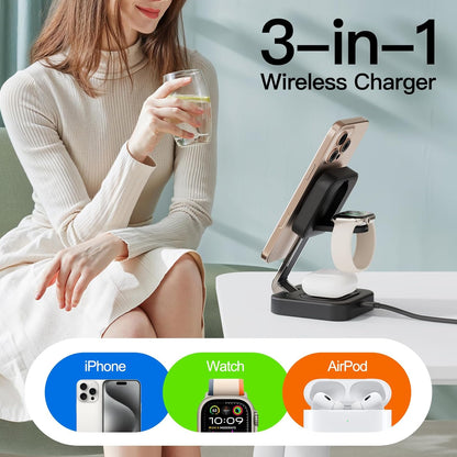 2026 Traveling Wireless Mag-Safe Fast Magnetic 3 in 1 Charging Station