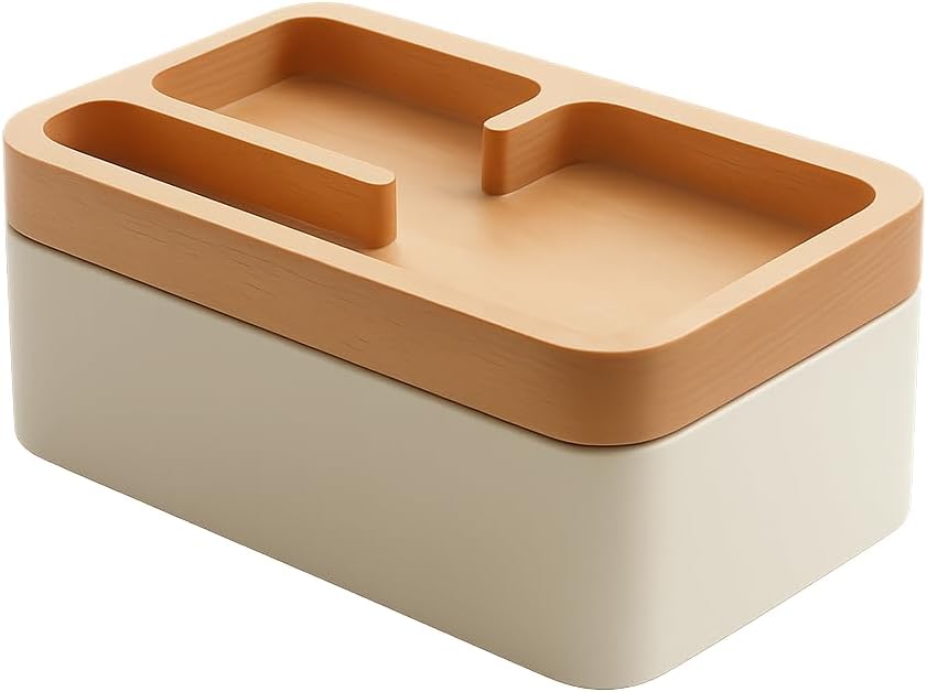 Revov Tray Box, EDC Valet Tray Box with Authentic Wood Magnetic Rotating Lid, Office Table, EDC Gear Organizer, Home Office, Desk Accessories (White)
