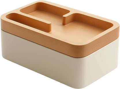 Revov Tray Box, EDC Valet Tray Box with Authentic Wood Magnetic Rotating Lid, Office Table, EDC Gear Organizer, Home Office, Desk Accessories (White)