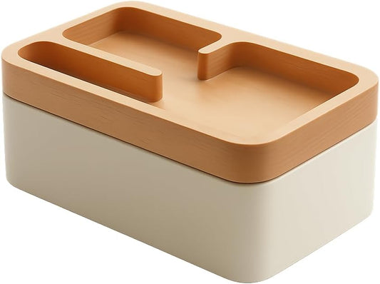 Revov Tray Box, EDC Valet Tray Box with Authentic Wood Magnetic Rotating Lid, Office Table, EDC Gear Organizer, Home Office, Desk Accessories (White)