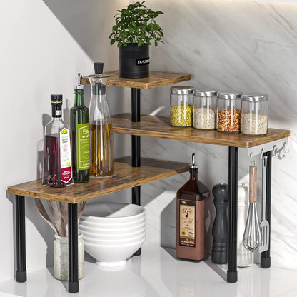 Kitchen Countertop Organizer 3-Tier Corner Shelf, Rustic Brown