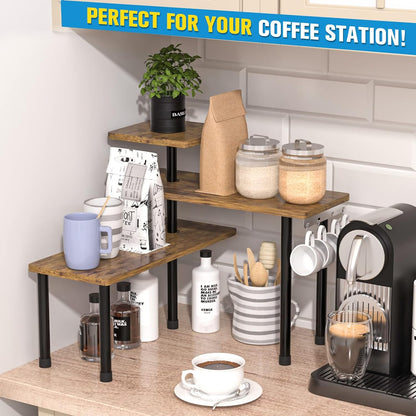 Kitchen Countertop Organizer 3-Tier Corner Shelf, Rustic Brown