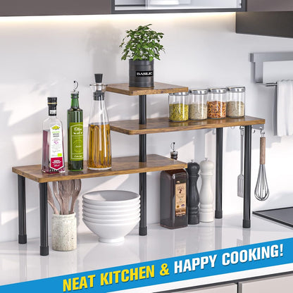 Kitchen Countertop Organizer 3-Tier Corner Shelf, Rustic Brown