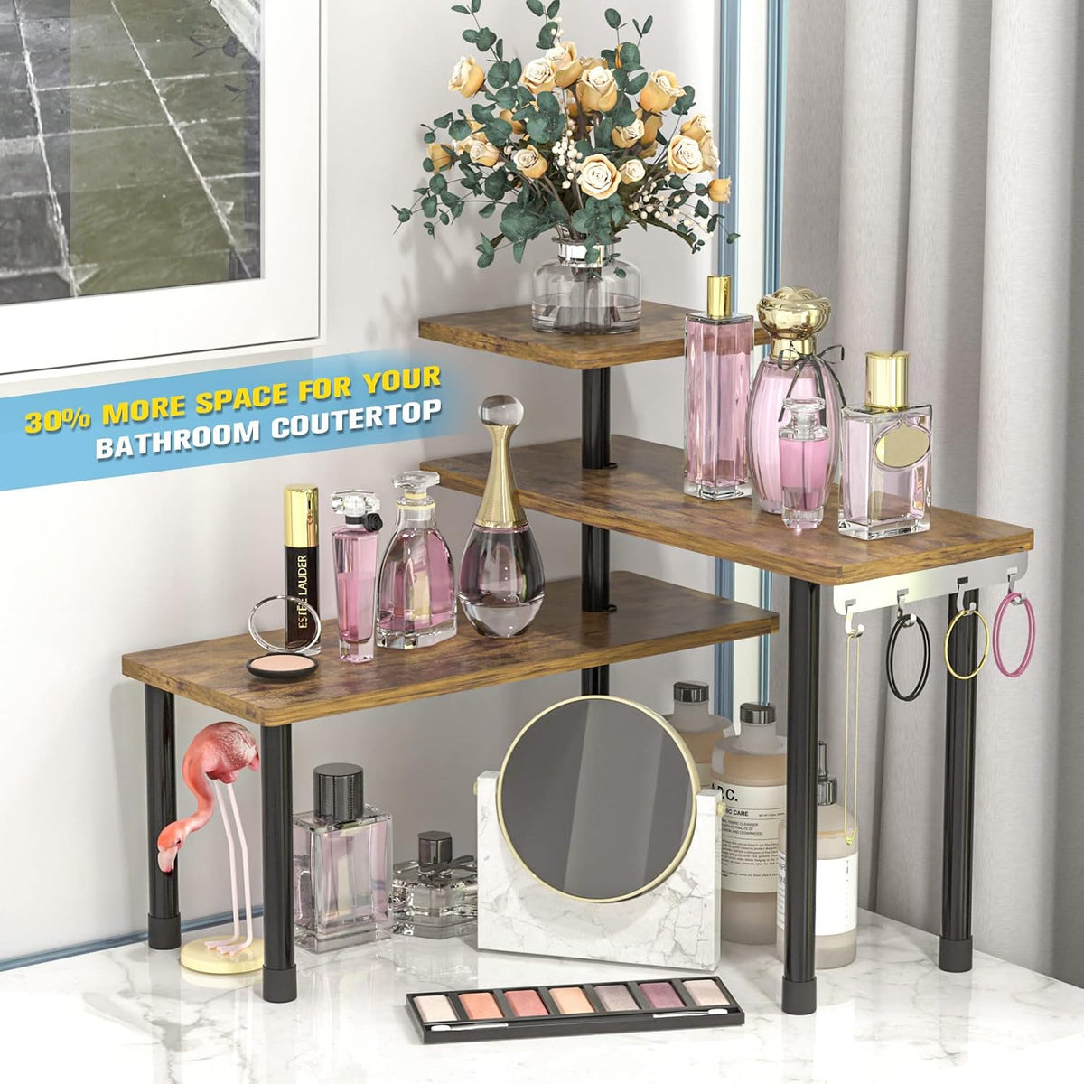 Kitchen Countertop Organizer 3-Tier Corner Shelf, Rustic Brown