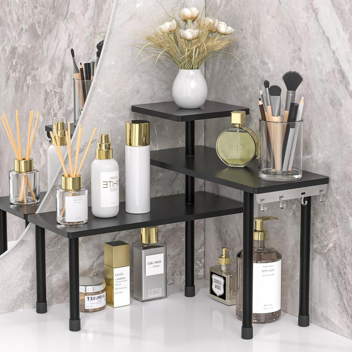 Kitchen Countertop Organizer 3-Tier Corner Shelf, Rustic Brown