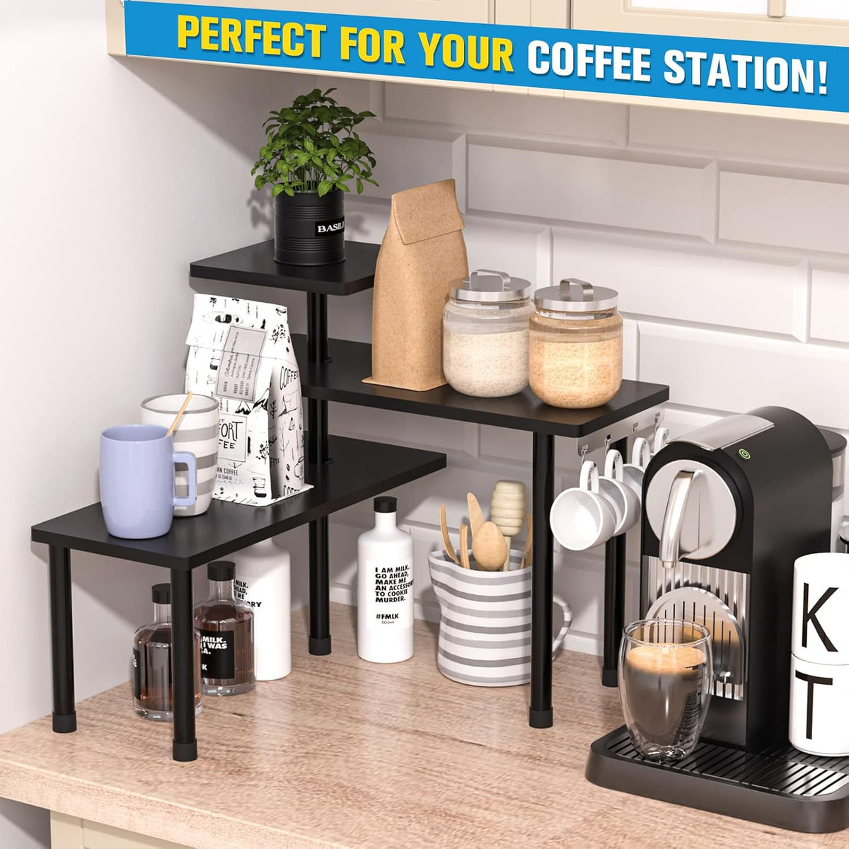 Kitchen Countertop Organizer 3-Tier Corner Shelf, Rustic Brown