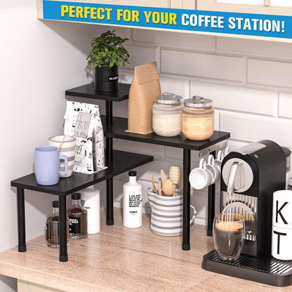 Kitchen Countertop Organizer 3-Tier Corner Shelf, Rustic Brown