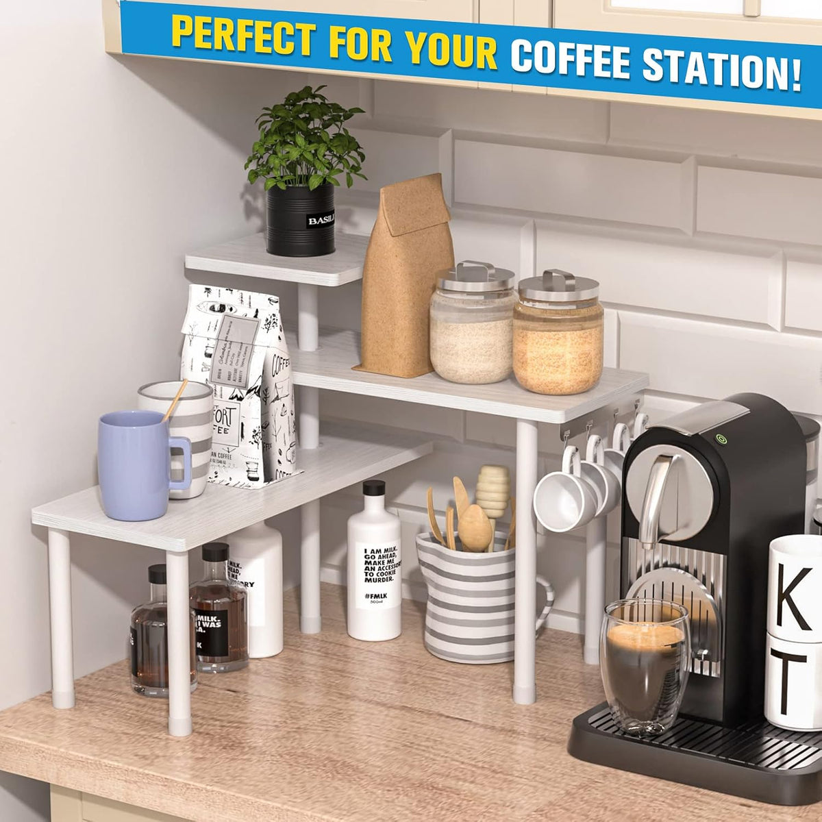 Kitchen Countertop Organizer 3-Tier Corner Shelf, Rustic Brown