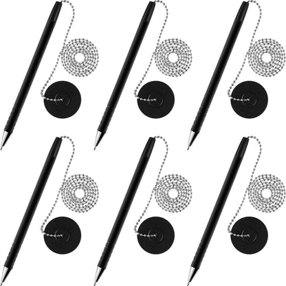 6 Pieces Secure Pen with Chain and Adhesive Pen Holder, Black Ink
