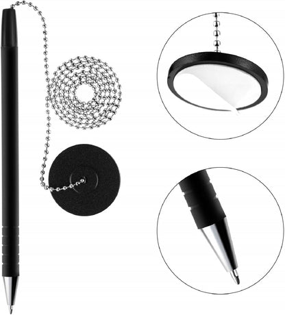 6 Pieces Secure Pen with Chain and Adhesive Pen Holder, Black Ink