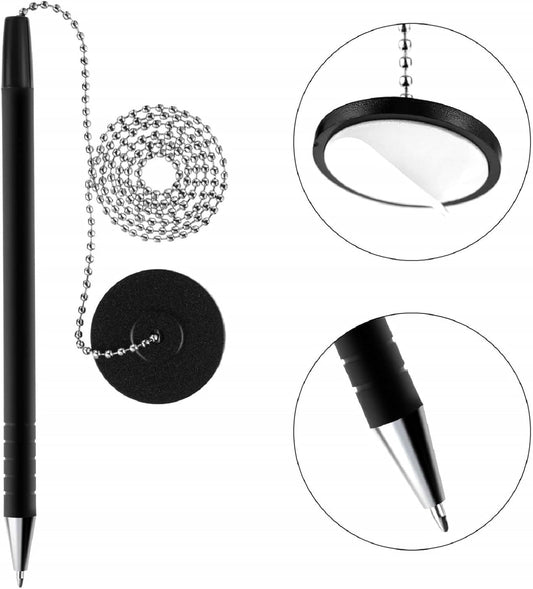6 Pieces Secure Pen with Chain and Adhesive Pen Holder, Black Ink