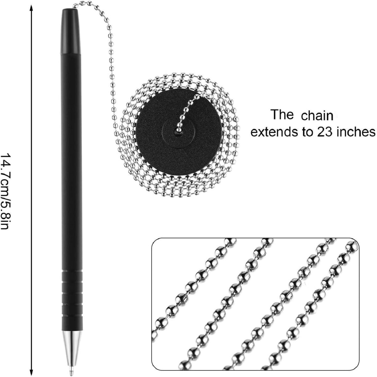 6 Pieces Secure Pen with Chain and Adhesive Pen Holder, Black Ink