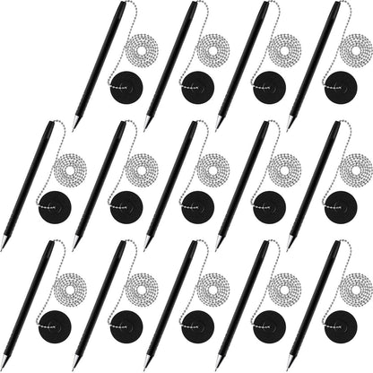 6 Pieces Secure Pen with Chain and Adhesive Pen Holder, Black Ink