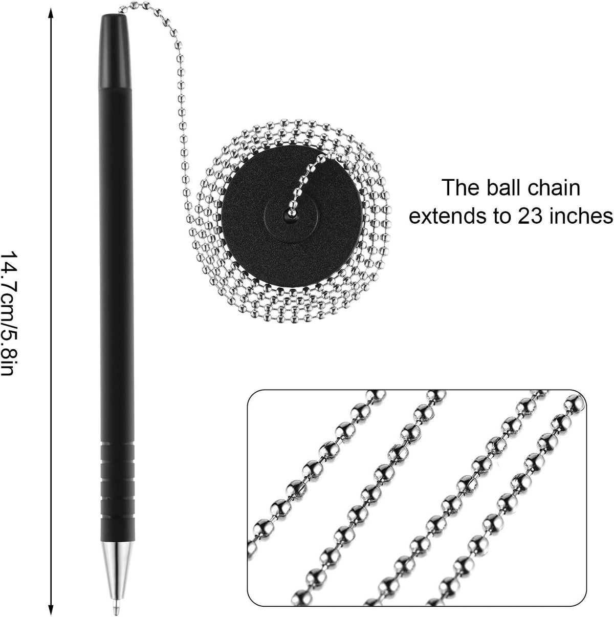 6 Pieces Secure Pen with Chain and Adhesive Pen Holder, Black Ink