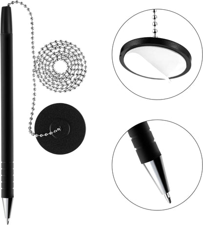 6 Pieces Secure Pen with Chain and Adhesive Pen Holder, Black Ink
