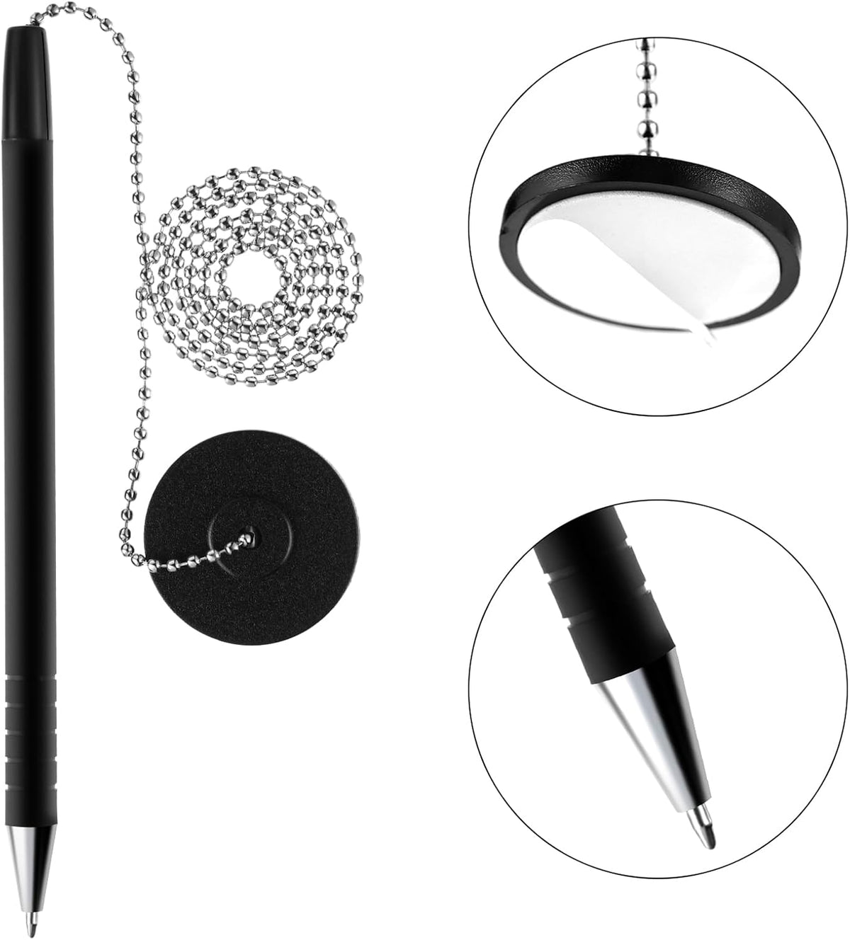 6 Pieces Secure Pen with Chain and Adhesive Pen Holder, Black Ink
