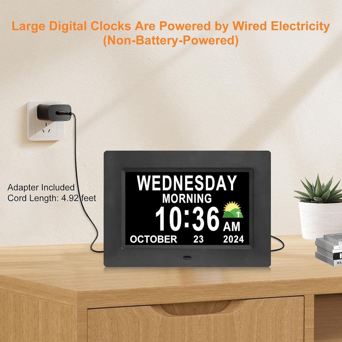 Digital Calendar Dementia Alarm Clock with Day and Date for Elderly - 15 Alarms 5 Colors Display Large Display Alzheimers Clock Large Digital Clock for Seniors (7in Black)