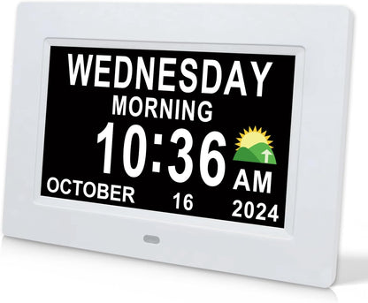 Digital Calendar Dementia Alarm Clock with Day and Date for Elderly - 15 Alarms 5 Colors Display Large Display Alzheimers Clock Large Digital Clock for Seniors (7in Black)