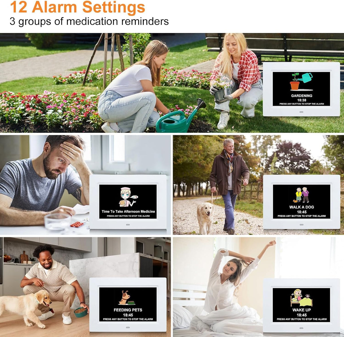 Digital Calendar Dementia Alarm Clock with Day and Date for Elderly - 15 Alarms 5 Colors Display Large Display Alzheimers Clock Large Digital Clock for Seniors (7in Black)