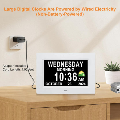 Digital Calendar Dementia Alarm Clock with Day and Date for Elderly - 15 Alarms 5 Colors Display Large Display Alzheimers Clock Large Digital Clock for Seniors (7in Black)