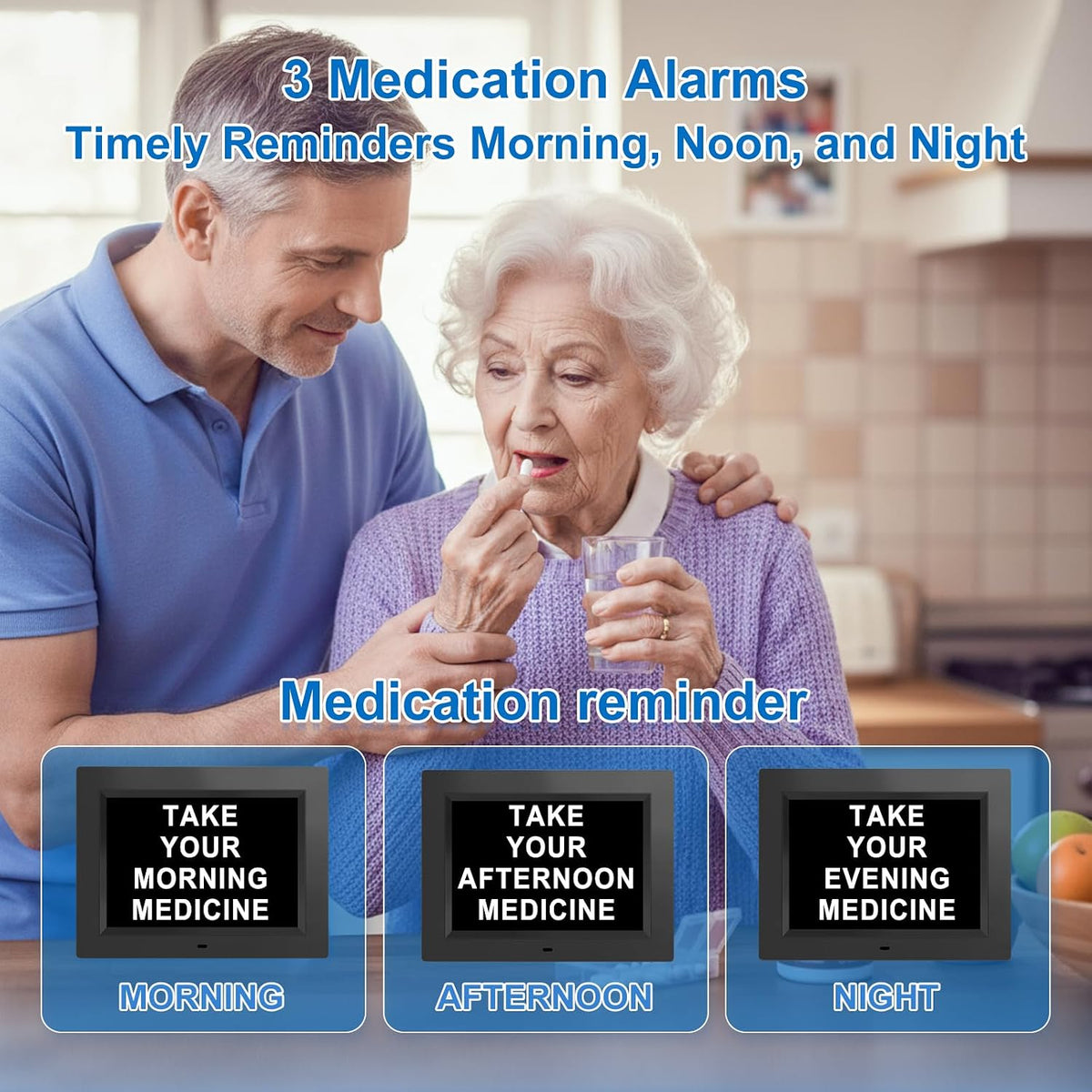 Digital Calendar Dementia Alarm Clock with Day and Date for Elderly - 15 Alarms 5 Colors Display Large Display Alzheimers Clock Large Digital Clock for Seniors (7in Black)