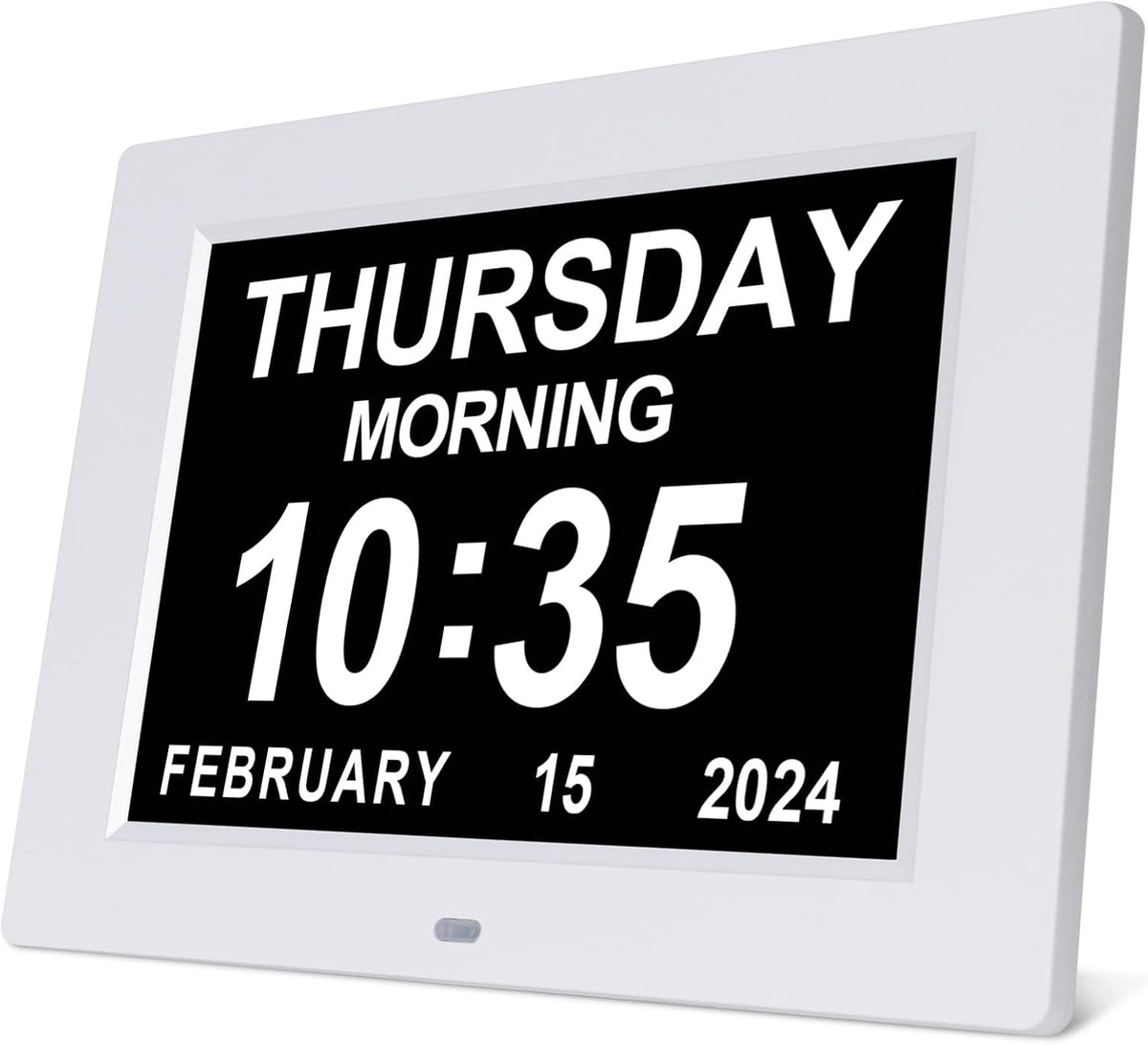 Digital Calendar Dementia Alarm Clock with Day and Date for Elderly - 15 Alarms 5 Colors Display Large Display Alzheimers Clock Large Digital Clock for Seniors (7in Black)