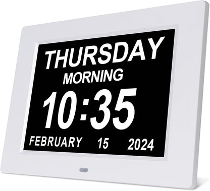 Digital Calendar Dementia Alarm Clock with Day and Date for Elderly - 15 Alarms 5 Colors Display Large Display Alzheimers Clock Large Digital Clock for Seniors (7in Black)