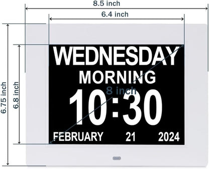Digital Calendar Dementia Alarm Clock with Day and Date for Elderly - 15 Alarms 5 Colors Display Large Display Alzheimers Clock Large Digital Clock for Seniors (7in Black)