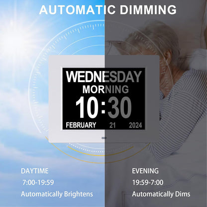 Digital Calendar Dementia Alarm Clock with Day and Date for Elderly - 15 Alarms 5 Colors Display Large Display Alzheimers Clock Large Digital Clock for Seniors (7in Black)