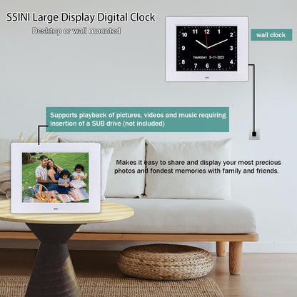 Digital Calendar Dementia Alarm Clock with Day and Date for Elderly - 15 Alarms 5 Colors Display Large Display Alzheimers Clock Large Digital Clock for Seniors (7in Black)