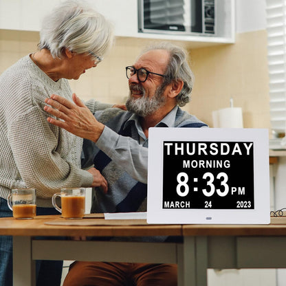 Digital Calendar Dementia Alarm Clock with Day and Date for Elderly - 15 Alarms 5 Colors Display Large Display Alzheimers Clock Large Digital Clock for Seniors (7in Black)