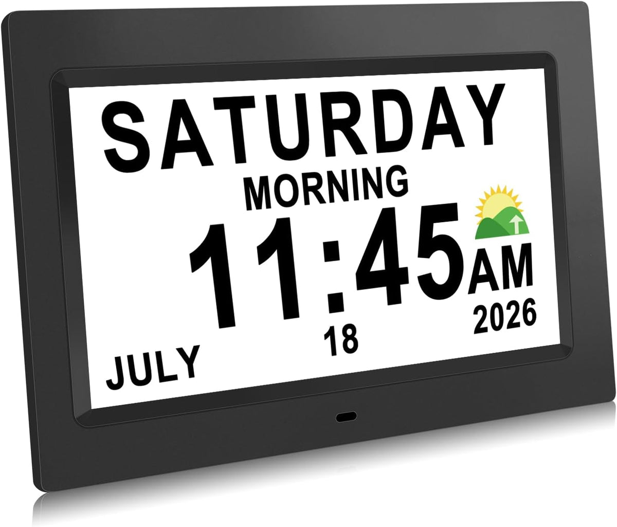 Digital Calendar Dementia Alarm Clock with Day and Date for Elderly - 15 Alarms 5 Colors Display Large Display Alzheimers Clock Large Digital Clock for Seniors (7in Black)