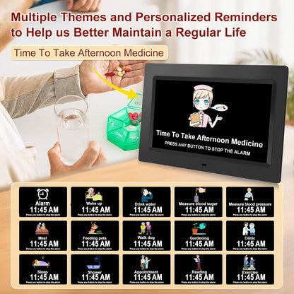Digital Calendar Dementia Alarm Clock with Day and Date for Elderly - 15 Alarms 5 Colors Display Large Display Alzheimers Clock Large Digital Clock for Seniors (7in Black)