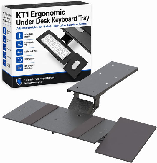 KT1 Ergonomic Keyboard Tray Under Desk, Under Desk Slide Out Tray with Adjustable Height and Tilt, Easy to Slide and Swivel 360 Degree, Keyboard Drawer with Adjustable Mouse Pad