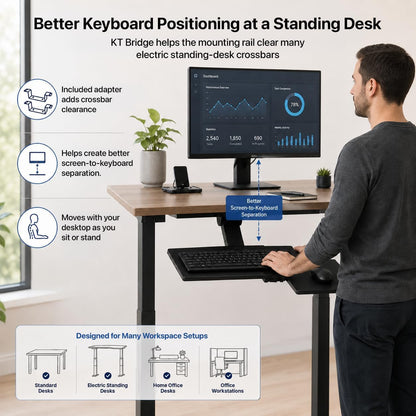 KT1 Ergonomic Keyboard Tray Under Desk, Under Desk Slide Out Tray with Adjustable Height and Tilt, Easy to Slide and Swivel 360 Degree, Keyboard Drawer with Adjustable Mouse Pad