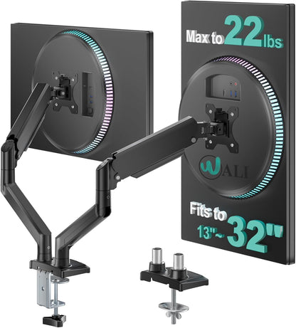Adjustable Dual Monitor Arm for 13-32 inch Screens, 22 lbs per Arm