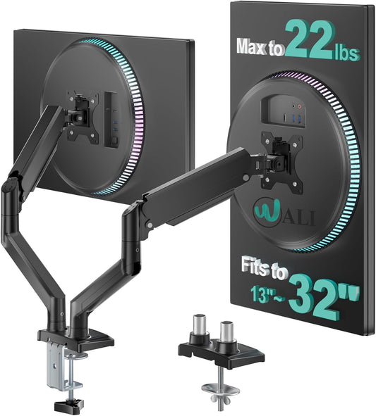 Adjustable Dual Monitor Arm for 13-32 inch Screens, 22 lbs per Arm