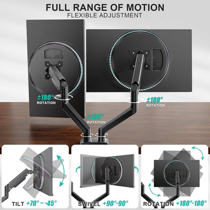 Adjustable Dual Monitor Arm for 13-32 inch Screens, 22 lbs per Arm