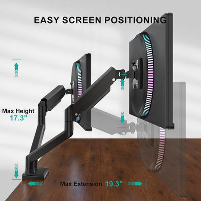 Adjustable Dual Monitor Arm for 13-32 inch Screens, 22 lbs per Arm