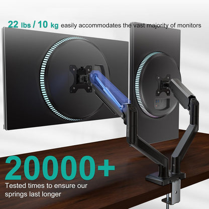 Adjustable Dual Monitor Arm for 13-32 inch Screens, 22 lbs per Arm